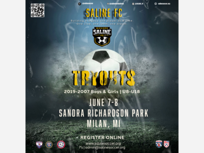 Saline FC Travel Tryouts | June 7–8 | 2019-2007 Boys & Girls